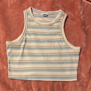 Casual Striped Crop Top in Cream and Blue